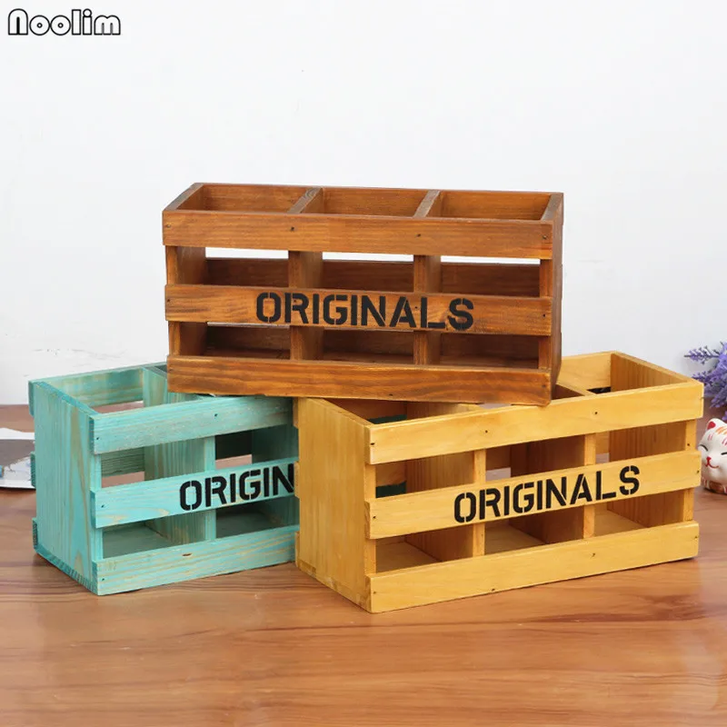 

NOOLIM 24*10*11.5cm Wooden Storage Holder Retro Remote Control Case Pencil Box Succulent Plants Holder Cosmetic Organizer