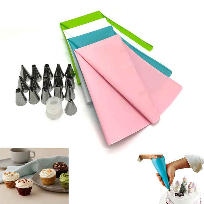 

16 Stainless Steel Nozzle Set 18Pcs Silicone Pastry Bags DIY Icing Piping Cream Pastry Bag Cake Decor Tools Kitchen Accessories