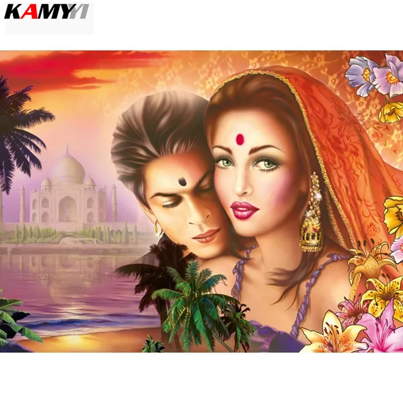 

5D DIY Diamond Painting Portrait Full Square/Round Drill Diamond Embroidery Indian Couple Lovers Mosaic Decoration Home XY1
