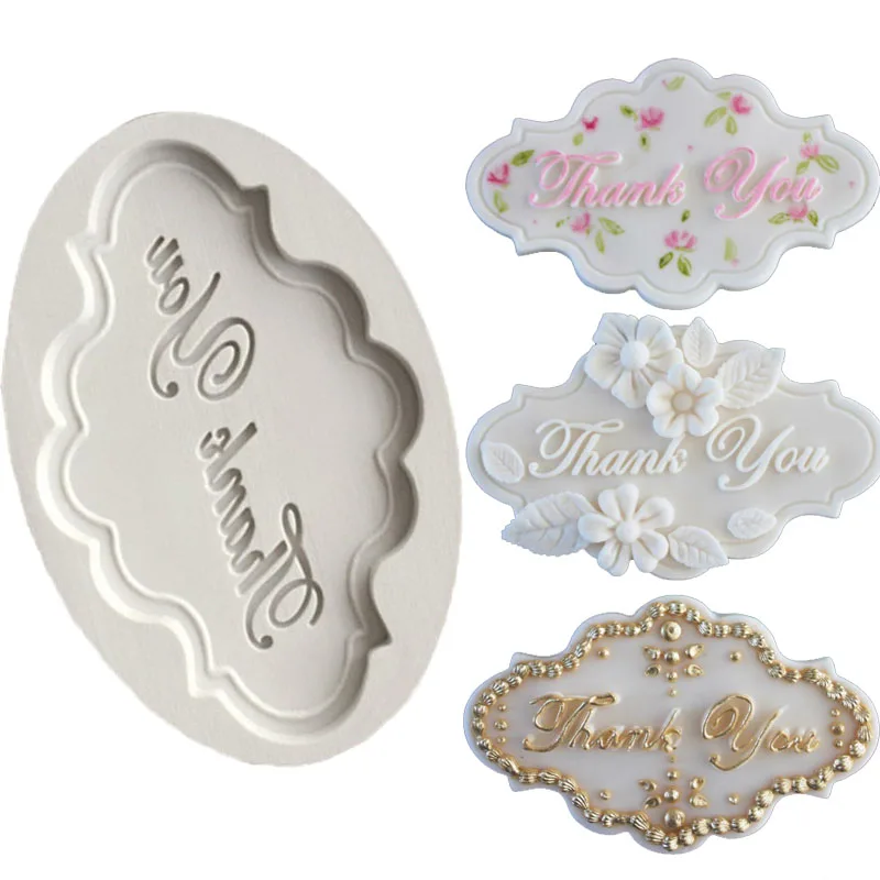 

Decorative THANK YOU Plaque Silicone Molds Fondant Cake Mold Cupcake Baking Gumpaste Pastry Tools Kitchen Clay Molds