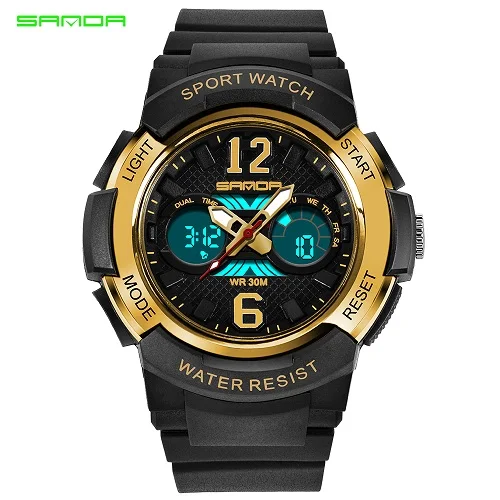 SANDA часы женские брендовые Роскошные модные розовые золотые часы спортивные женские relojes mujer светодиодный цифровые наручные часы для девушек - Цвет: Black Gold