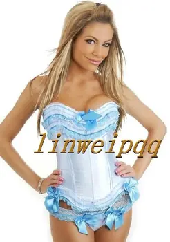 

Sexy lingerie Ladies Satin Lace Up Basque Corset Club Wear Blue S-XXL bl1460