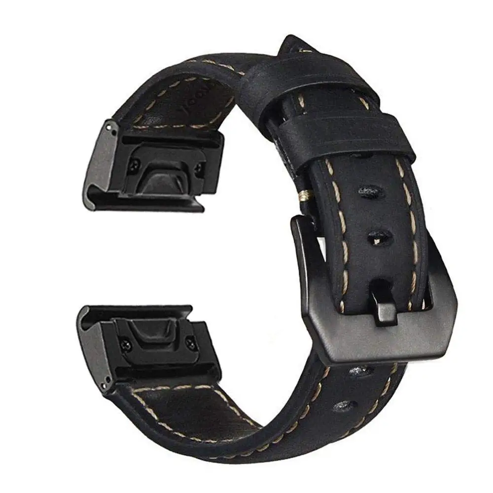 20 22 26 мм кожаный ремешок для часов Ремешок для Garmin Fenix5 5 plus 5X/5S часы Quick Release easy fit wriststrap для Garmin 935 - Цвет ремешка: Black