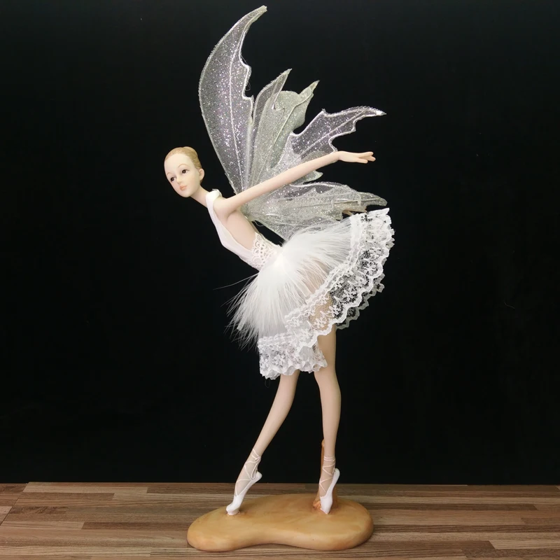 Kopen Fee Hars angel sculptuur diy vleugels Tuin Beeldjes standbeelden Mooie Ballet Meisje Wit Huwelijksgeschenken woondecoratie