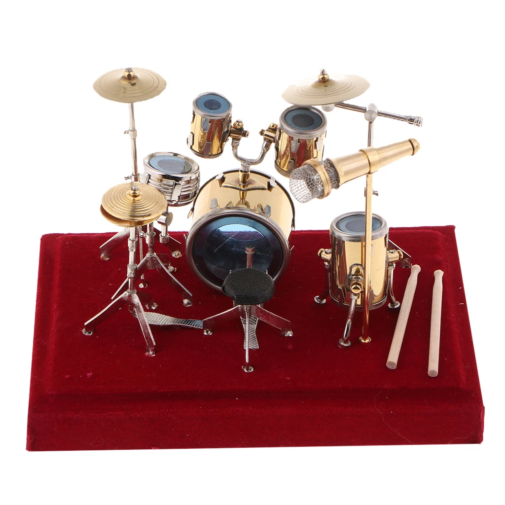 Miniature Drum Set Kit Musical Instrument Model Figurine for Music Lovers 14 x 11 x 10cm