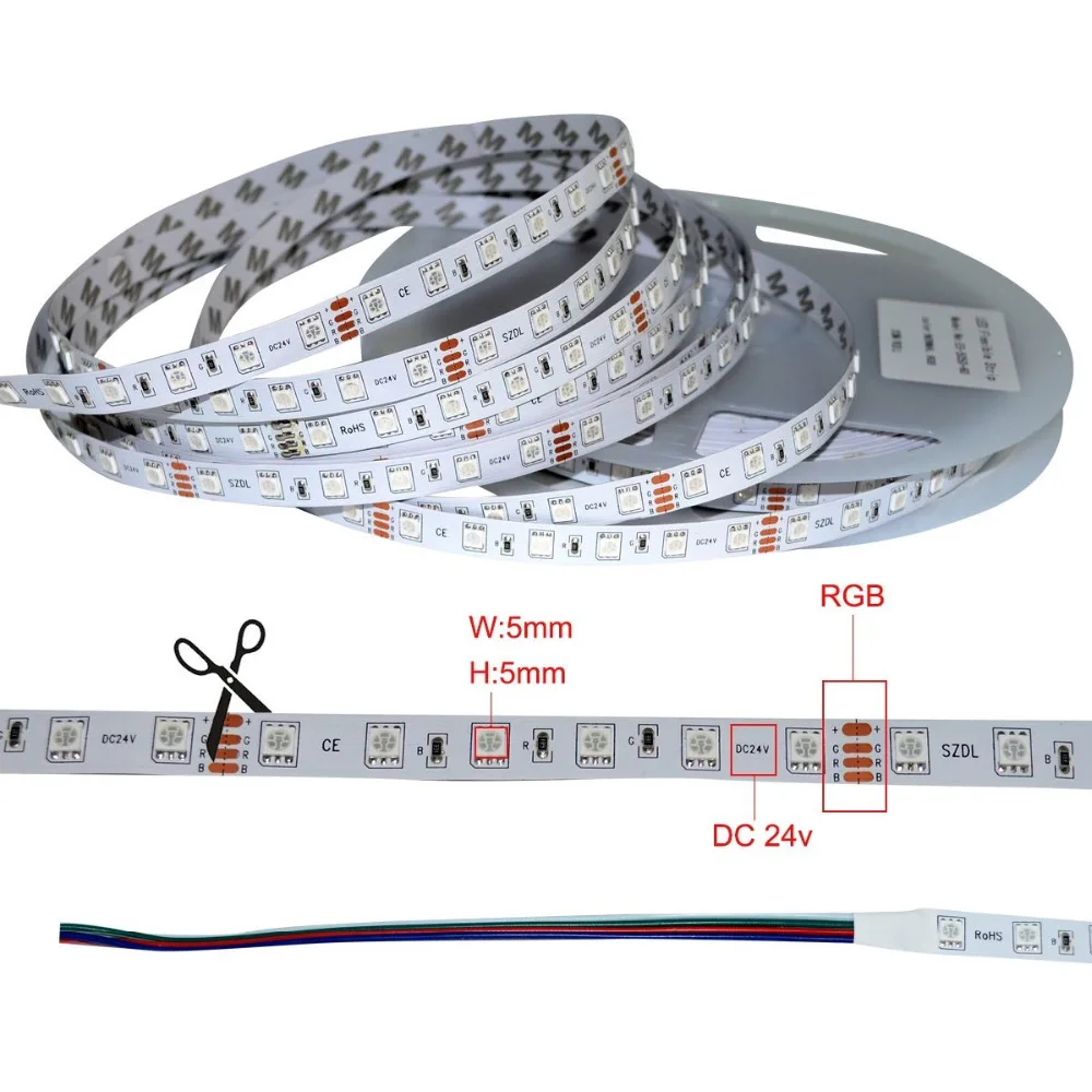 RGB светодиодный светильник 20 метров(65,6 футов) RGB гибкий меняющий цвет full SMD5050 1200 светодиодный s светильник 24V светодиодный светильник s