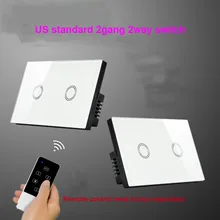 US standard 2 Gang 2 way Touch Light Switch with Wireless Glass panel smart wall switch compatibility Rm2 RM Pro