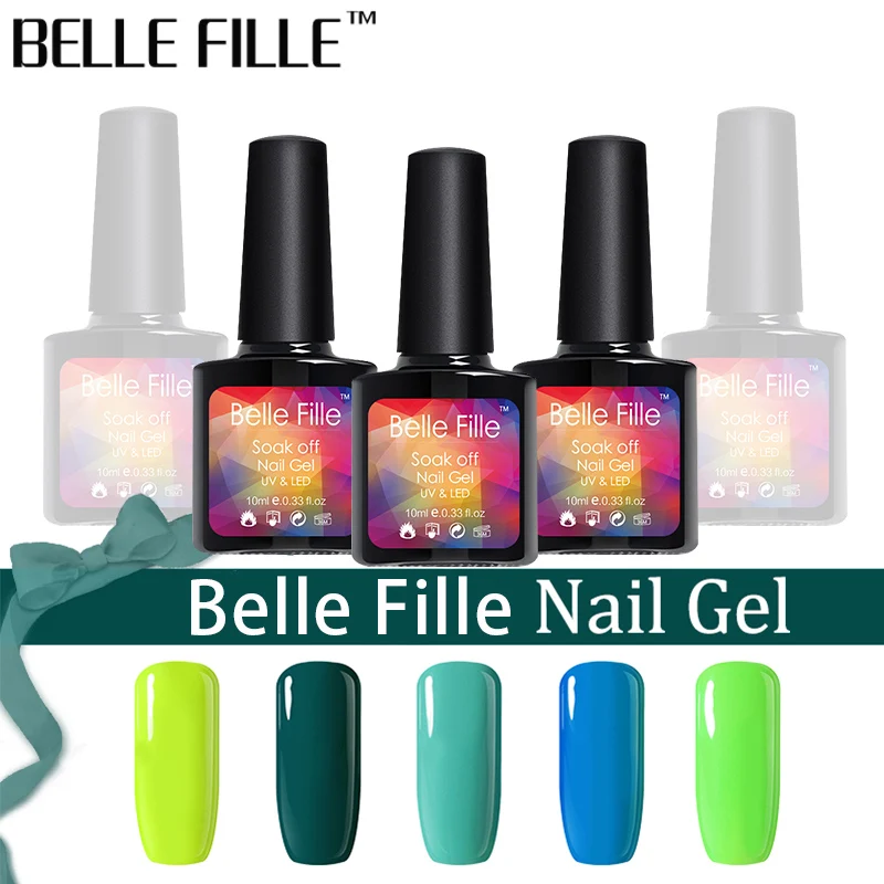 Belle Fille 10 мл зеленая блестящая Наклейка Искусство гель лак Светодиодная лампа для