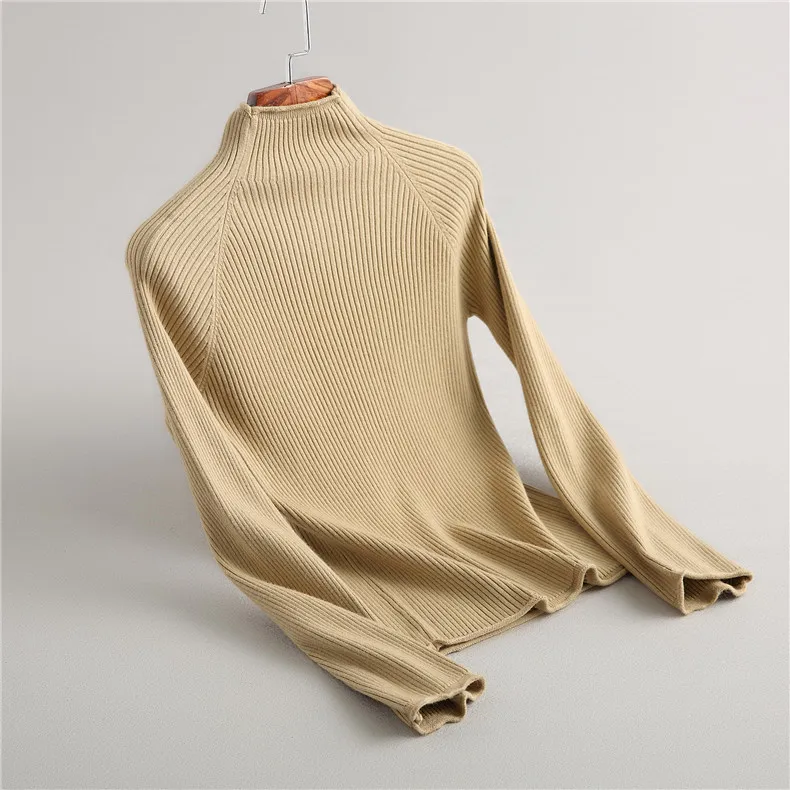 2018new Women winter 100% Pure Cashmere Knitted Top quality half Turtleneck loose Casual solid colour slim women sweater