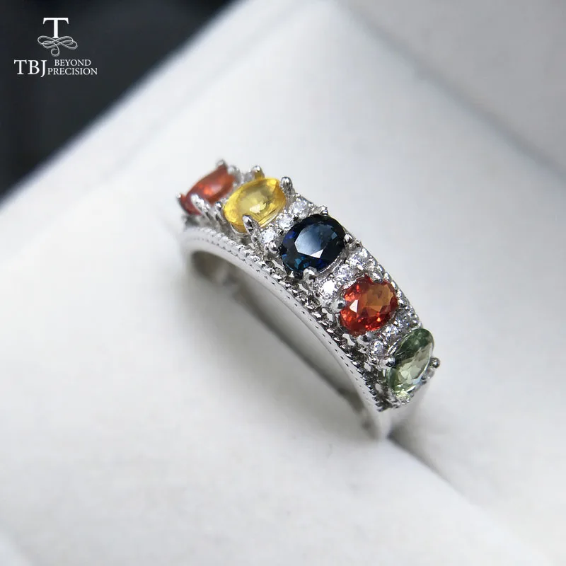 

TBJ,Colorful Gemstone Ring with Natural 1.1ct Fancy color sapphire gemstone Ring in 925 sterling silver fine jewelry with box