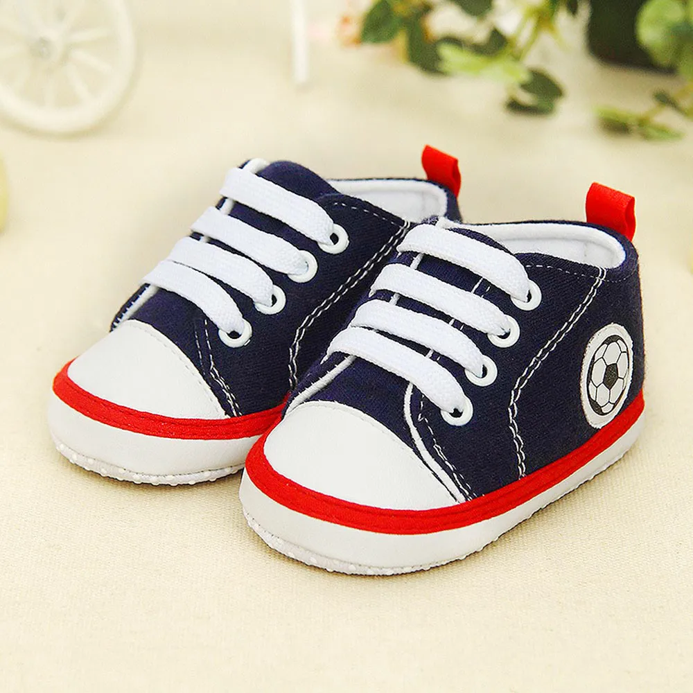 Newborn Baby Girls Boy Football Sneaker Anti-slip Soft Sole Toddler Canvas Shoes