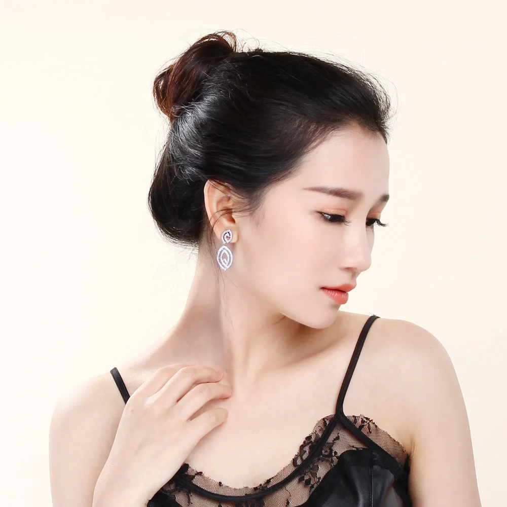 Fashion Drop Earrings Nice Jewellery White color Jewelry Shiny Cubic Zircon Elegent Evening Dinner Party Wedding earring