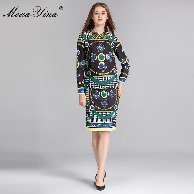 Best Offers MoaaYina 2018 Fashion Set Spring Women Long sleeve Turn-down Collar Beading Vintage Print Blouse+Slim Packet hip Two-piece suit Best Offers MoaaYina 2018 Fashion Set Spring Women Long sleeve Turn-down Collar Beading Vintage Print Blouse+Slim Packet hip Two-piece suit