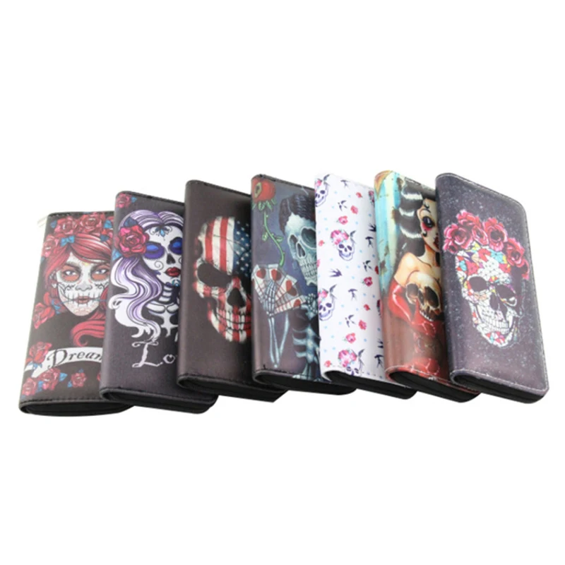 Горячая Распродажа, кошелек, модные сумки, сумка для женщин, череп, роза, из искусственной кожи, женский клатч, кошельки, Рождественская сумка, бесплатный подарок