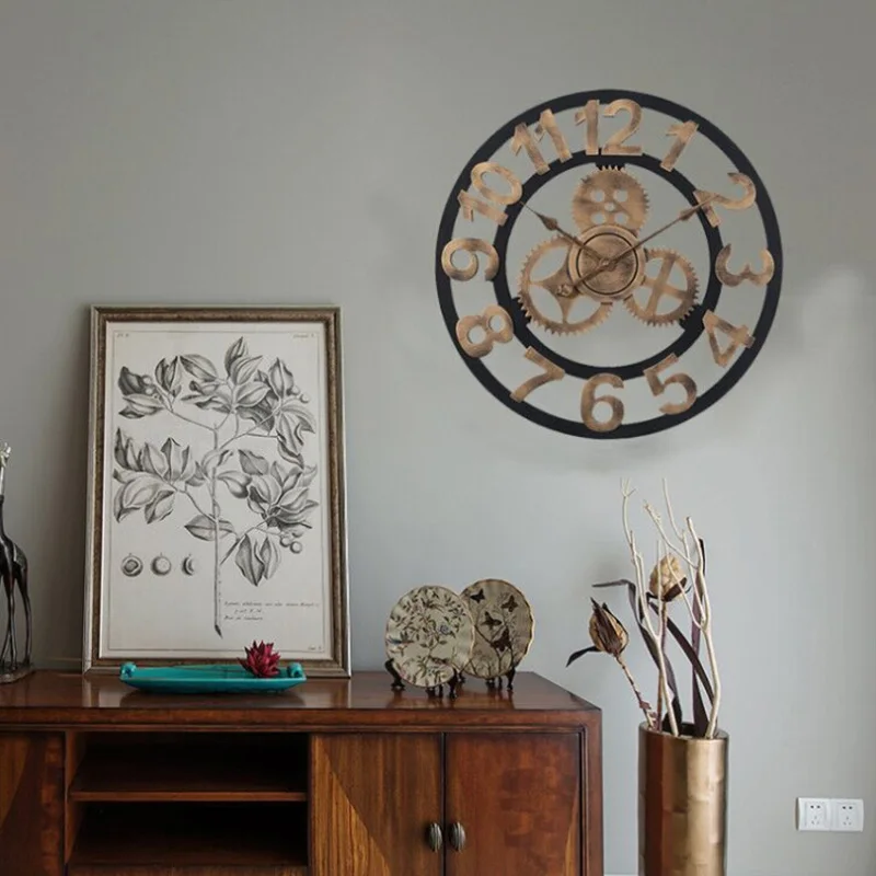 Настенные часы 3D Ретро деревенские декоративные Роскошные художественные большие деревянные винтажные большие настенные часы ручной работы для подарка 40 см