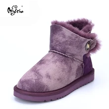 MYLRINA Women Shoes 100% Genuine Sheepskin Leather Women Boots Natural Fur Winter Boots Warm Wool Snow Boots Winter Ankle Shoes