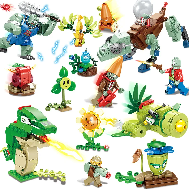 

4pcs/lot Legoings Plants Vs Zombies Figures Block Set Sunflower Peashooter Repeater Chomper Building Toy For Children