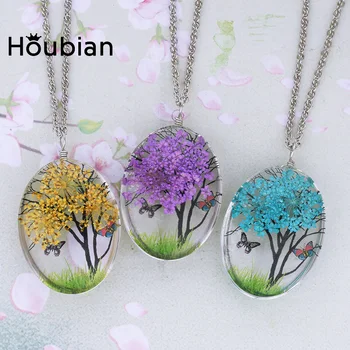 

Houbian Crystal Glass Dry Flower Necklace Life Tree Lace Flower Pendant Necklace Jewelry Wholesale