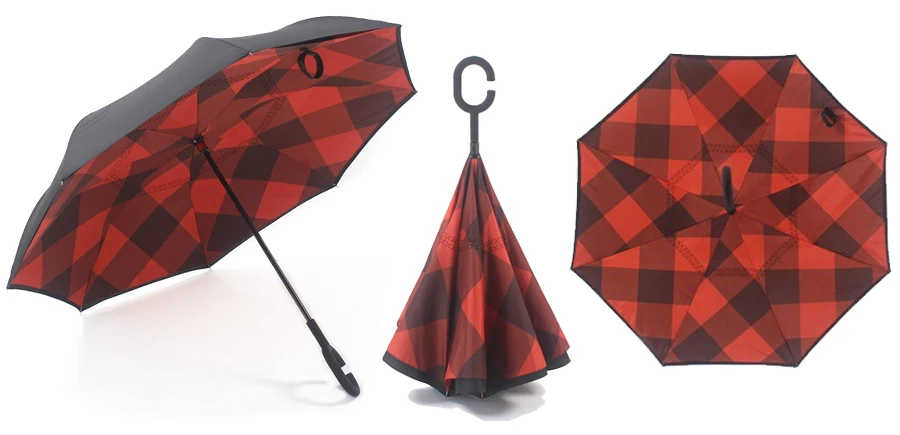 3-Women'S Umbrellas Inverted Durable Business Quality 2018 New Design Windproof Reverse Umbrella C-Hook Hands For Car 