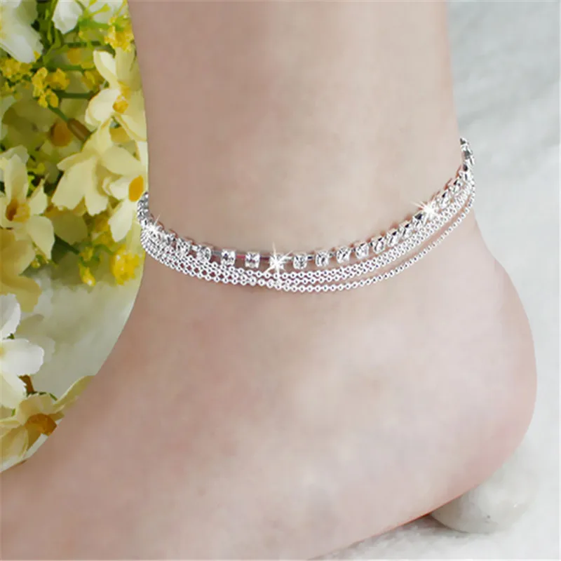 fashion Women s 4 Layers Crystal Beads barefoot sandals Beach Anklet foot bracelet for women