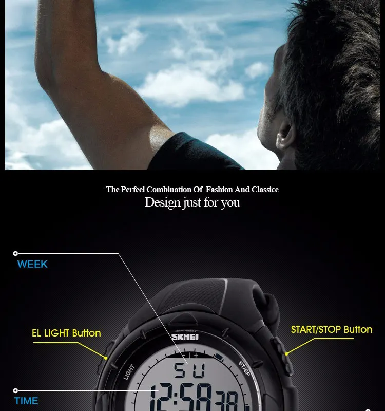 SKMEI Fashion Simple Sport watch Men Military Watches Alarm Clock Shock Resistant Waterproof Digital Watch reloj hombre 1025