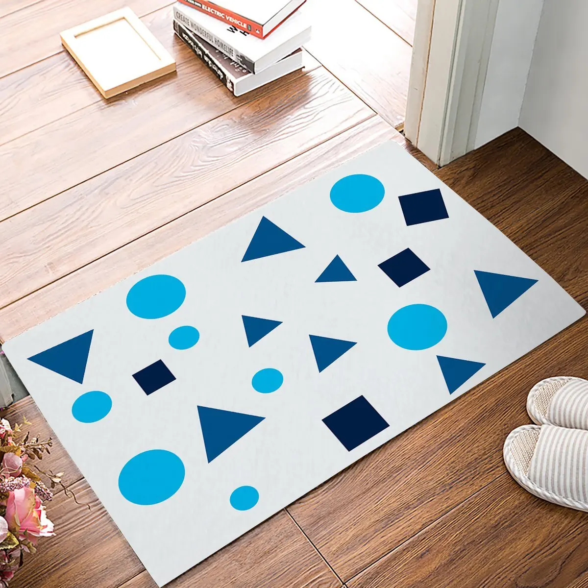 Simple Circular Triangles Square Geometry Sky Navy Dark Blue Door Mats