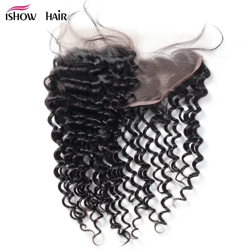 Ishow Malaysian Deep Wave Frontal Ear To Ear Lace Closure 100% Human Hair Closure Free Part Non Remy Hair Frontal Natural Black