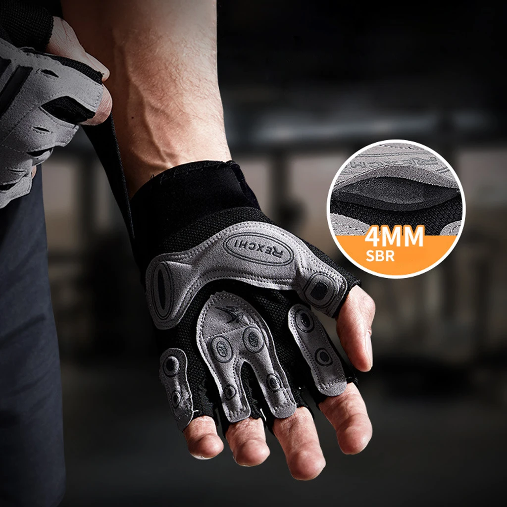  REXCHI Gym Fitness Half Finger Gloves with Wrist Wrap Support Men Women Crossfit Workout Gloves Pow