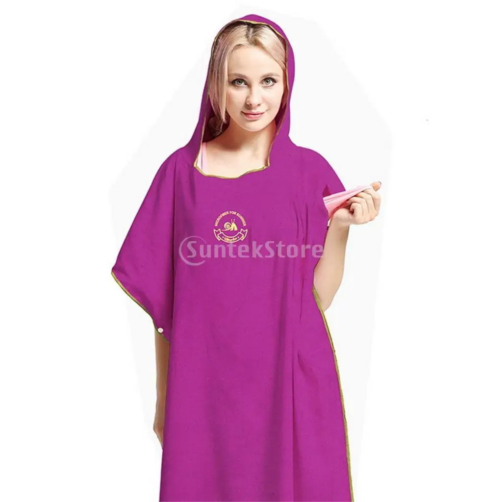 Unisex Men Women Boys Girls Soft Microfiber Surf Beach Swim Hooded Poncho Wetsuit Changing Robe Towel - Compact & Lightweight