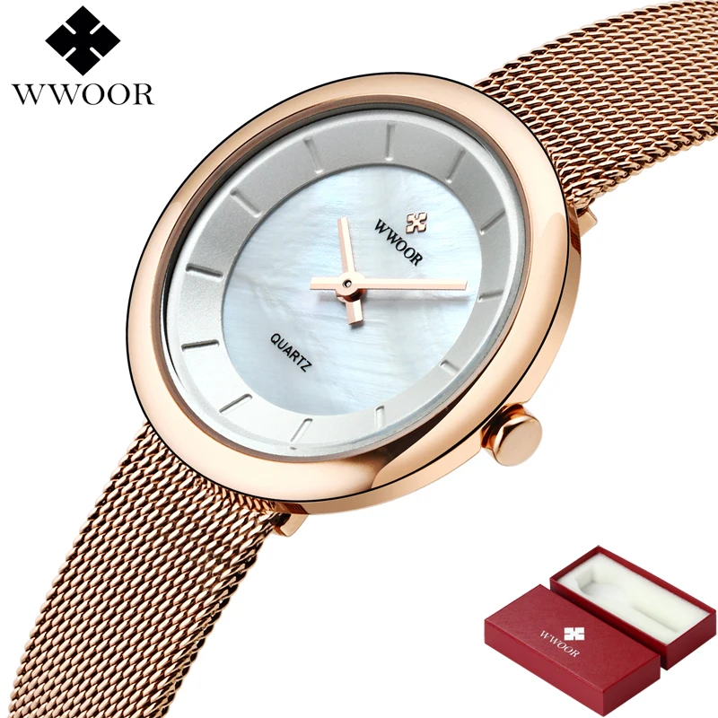 

WWOOR Women's Watch Casual Quartz Women Watch Waterproof Ladies Girls Clock Female Bracelet Wristwatch Pink relogio feminino