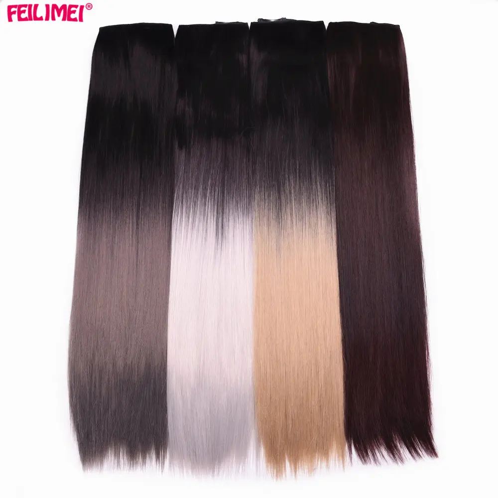 Feilimei Synthetic Ombre Clip Hair Pieces High Tempreture 60 cm Long Straight 5 Clipsin Women Hair Extensions Black Gray Blonde Feilimei Synthetic Ombre Clip Hair Pieces High Tempreture 60 cm Long Straight 5 Clipsin Women Hair Extensions Black Gray Blonde