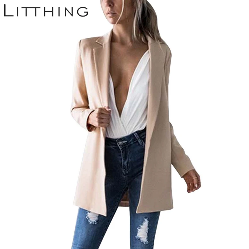 

LITTHHING 2019 New Women Long Sleeve Coats Blazers Ladies Cardigan Casual Blazer Suit Outwear OL Ladies Twill Coats Jackets