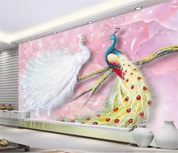 

Wholesale 3d Paper Wall Couple Peacock Pink Romantic Love Custom You Like Advanced 3d Animal Wallpaper
