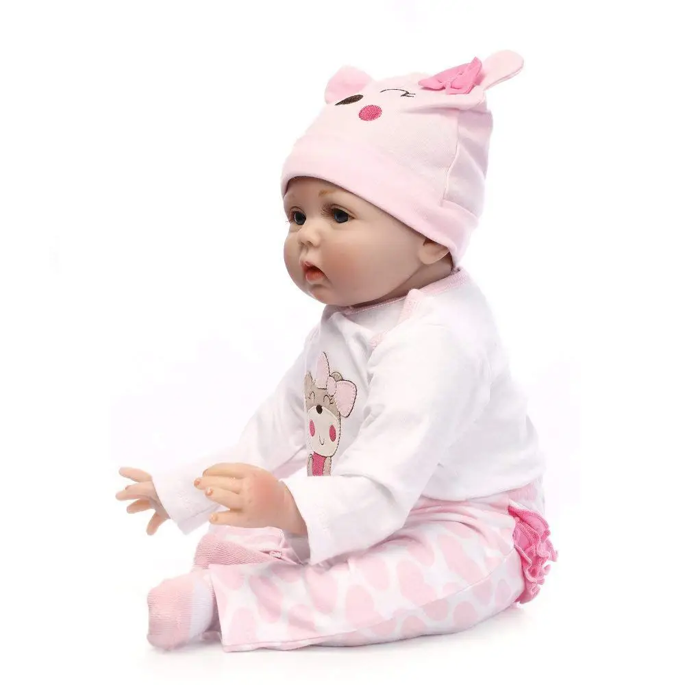 

Realistic Baby Doll 22 Inches 55cm Reborn Toddler Baby Doll Girl Silicone Body Doll With Clothing Blue Eyes Realistic Cute Gif