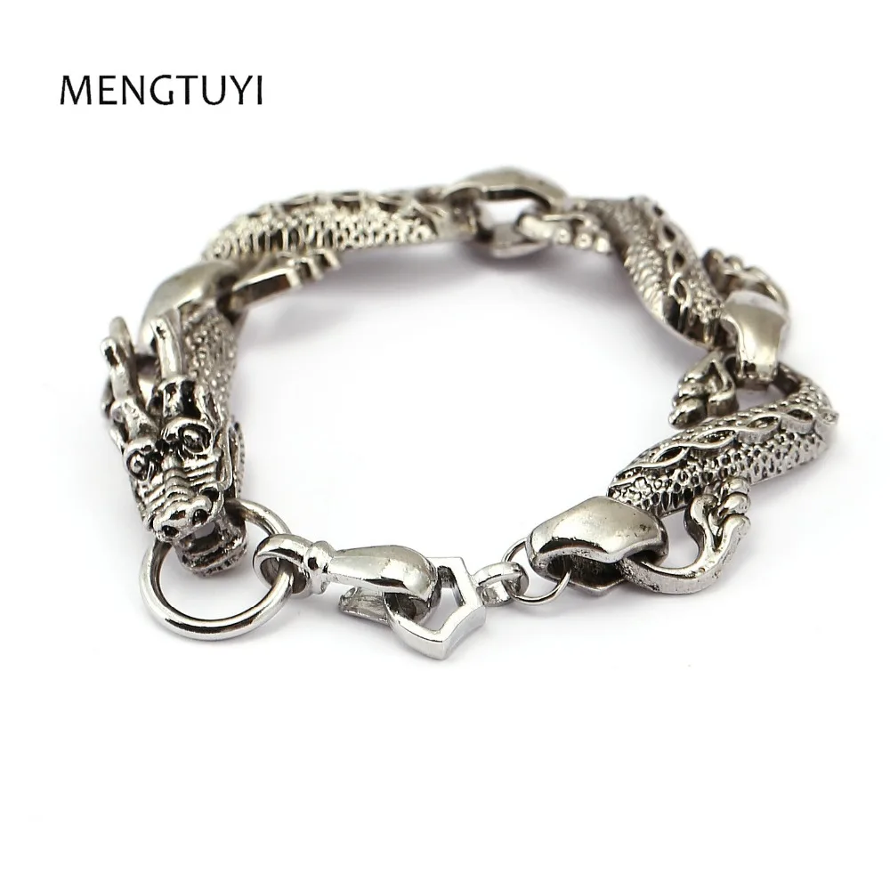 

Mengtuyi Men Bracelet Bangle Stainless Steel dragon Jewelry Vintage Punk Charms Bracelets & Bangle Women silver animal Jewelry
