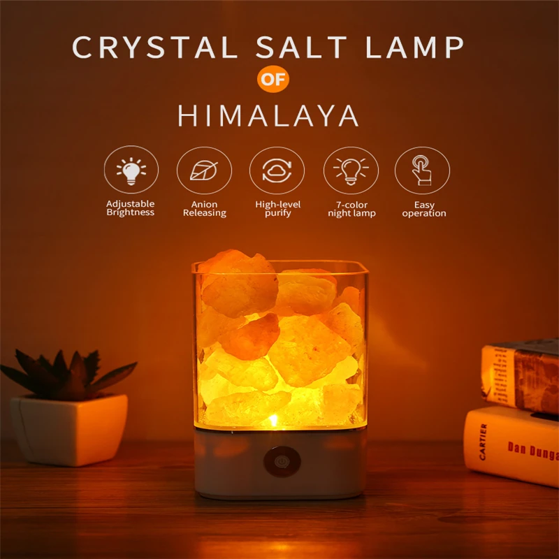 Светодиодный USB кристалл, натуральная лампа из гималайской соли, очиститель воздуха, создатель настроения, комнатная спальня, здоровый минеральный анионит, лава, ночные светильники