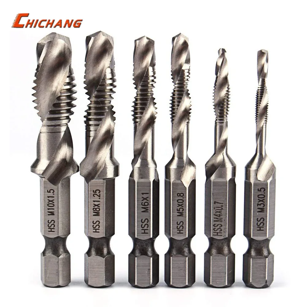 6PCS Drill Tap Combination Bit Set HSS Deburr Countersink Bit 1 4 Hex Shank Tool Kit
