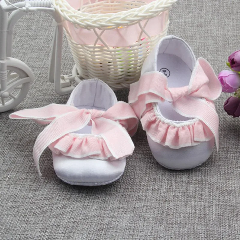 Прекрасный Новорожденный ребенок Обувь для девочек сезон: весна–лето милый розовый бантом кроватки Обувь для малышей Детские
