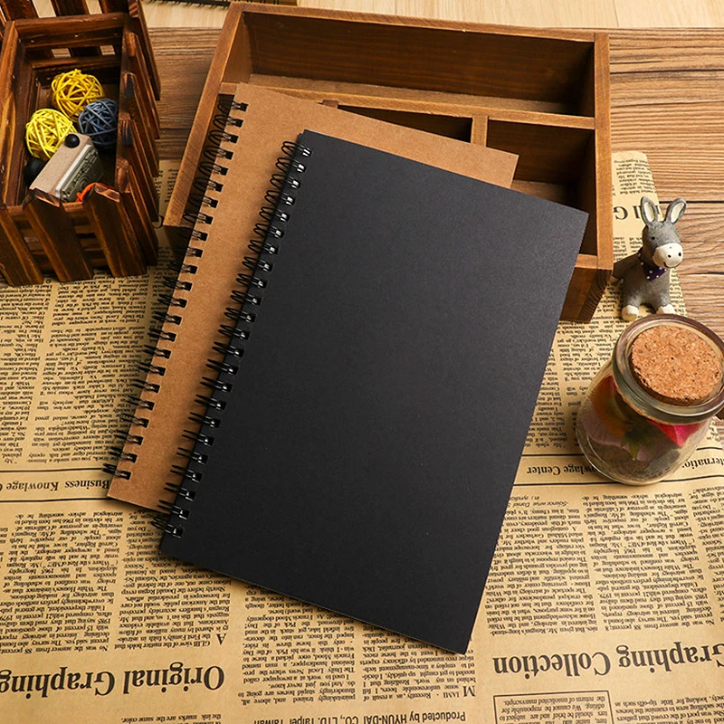 

CXZY A5 black blank spiral Notebook paper Kraft vintage book sketchbook travel journal diary filofax Planner bullet agenda 4B815