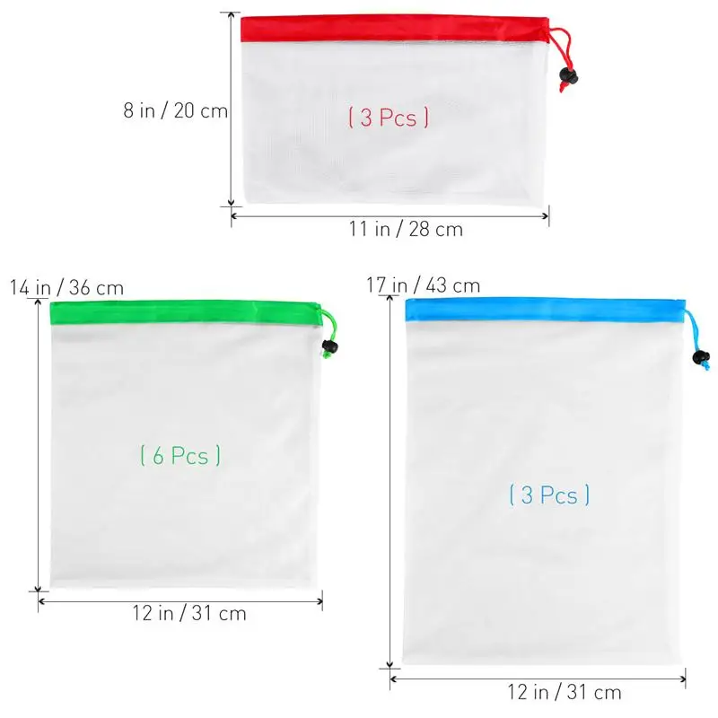 12 шт. моющиеся мешки, многоразовые сетчатые мешки для хранения продуктов, фруктов, овощей, игрушек, органайзер, сумки для хранения