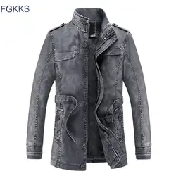 FGKKS брендовая мужская кожаная замшевая модная Толстая Длинная зимняя куртка из искусственной кожи мужская мотоциклетная верхняя одежда