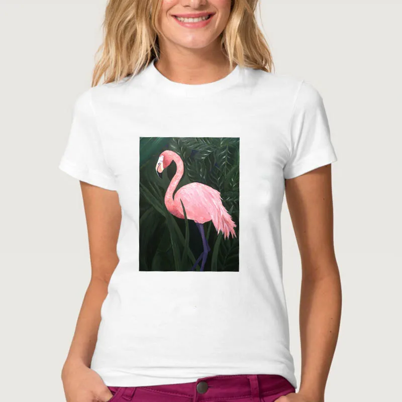 

Women Tshirts Tee Photo of Flamingo Animal Female Clothes Ladies Print Casual Printed Woman Tshirt T-shirt Short Sleeve T Tops