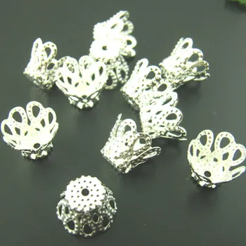 

Alloy Bead Cap Silver Plated Flower Hollow Filligree Bell Jewelry Making DIY Findings 7x9mm 100Pcs