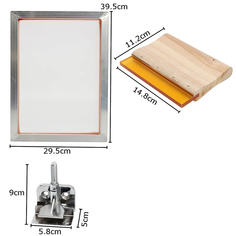 

5Pcs/Set Screen Printing Kit Aluminum Frame + Hinge Clamp + Emulsion Scoop Coater + Squeegee Screen Printing Tool Parts
