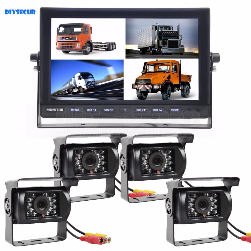 

DIYSECUR 10 Inch Split Quad Display Video Security Monitor + 4 x CCD IR Night Vision Rear View Camera Waterproof
