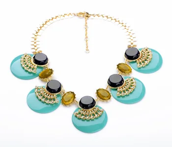 

2014 New Style of the Hottest Wholesale Women Resin Round Shiny Gold Color Pendant Necklace