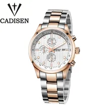 Cadisen 2016 Lujo Multifunción Reloj Automático Fecha 6 Puntero Reloj de Acero Hombres 5Atm Impermeable Del Deporte de Reloj de Cuarzo Suizo Militar