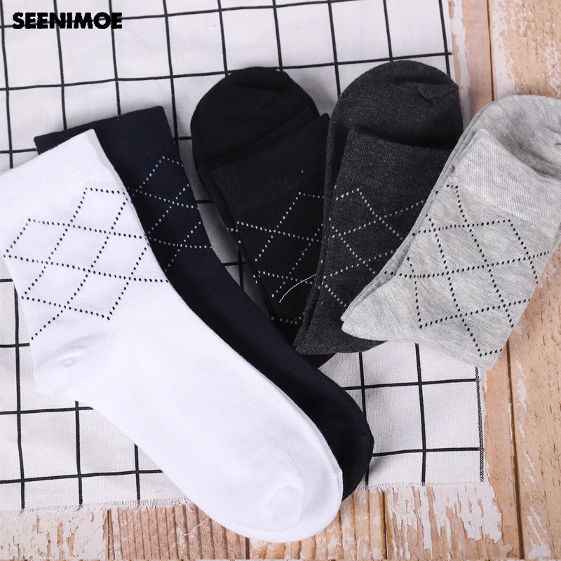 

Seenimoe 100% Cotton Crew Socks For Men Casual Breathable Invisible Fashion Solid Color Sock 5 pairs / lot drop shipping