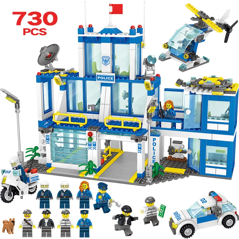 City Police Station Motorbike Helicopter Model Building Blocks Bricks Kits Compatible with Legoingly City Kenya Police Station