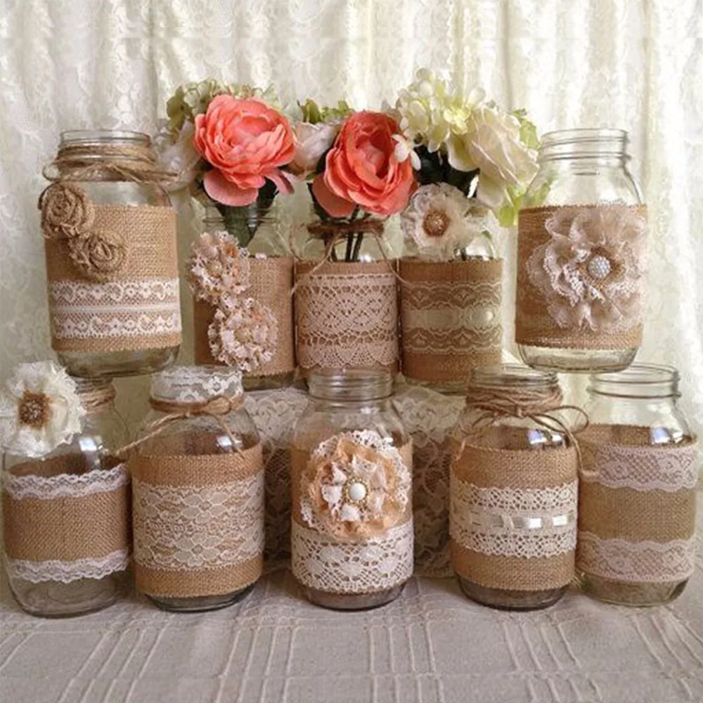 

LAPHIL 2M 5cm Natural Jute Burlap Roll Rustic Wedding Decoration Lace Jute Ribbon Party Decor Vintage Christmas Party Supplies